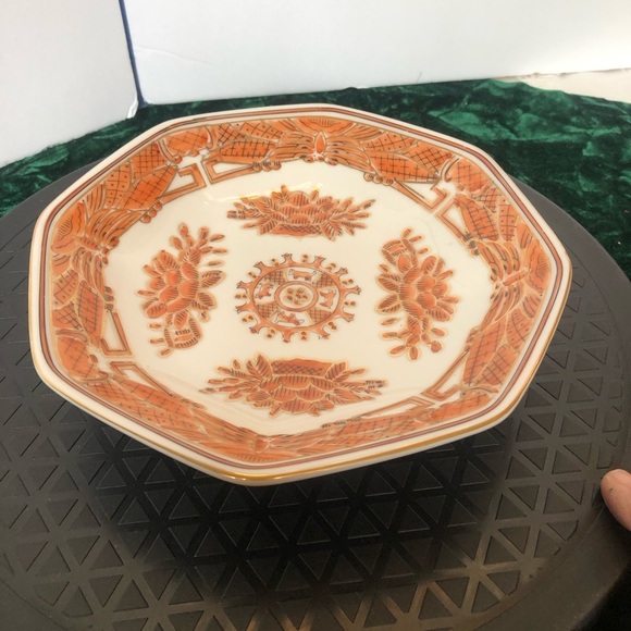 Octangonal Pedestal Bowl Orange Black Gold Made in Japan Hand Painted Andrea - Picture 3 of 10